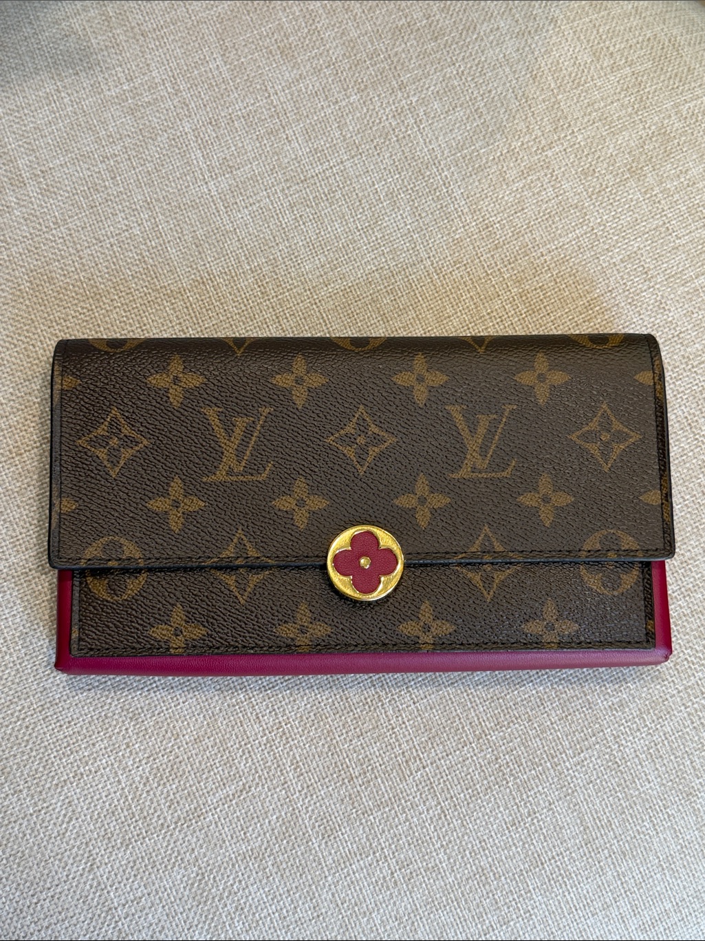 Louis Vuitton Flore Wallet Fuschia Raspberry Monogram Canvas Long Wallet